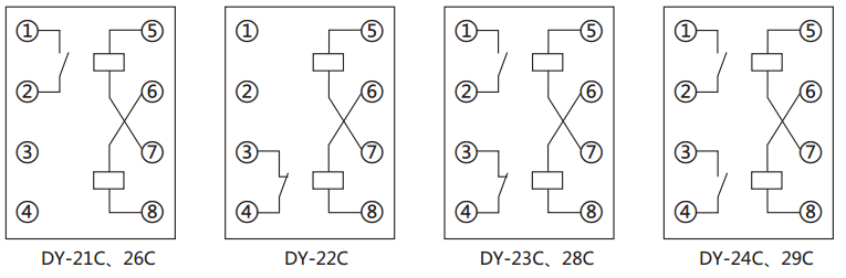 DY-26C、D電壓繼電器內部接線圖